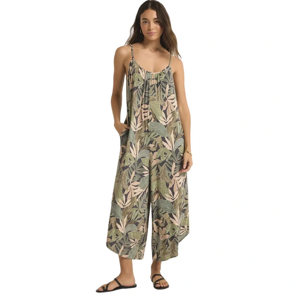 Z Supply Flared Cusco Jumpsuit in Grape Leaf Print Size 2XL NWT